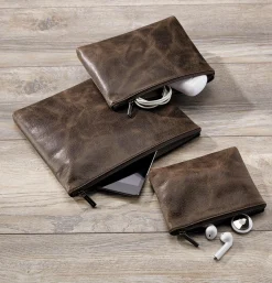 Levenger Dakota Leather Tech Pouches (set of 3)