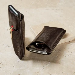 Levenger EyePhone Case in Bomber Jacket Leather Mocha New
