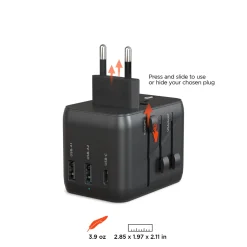 Levenger Universal Traveler Adapter with USB C Black Discount